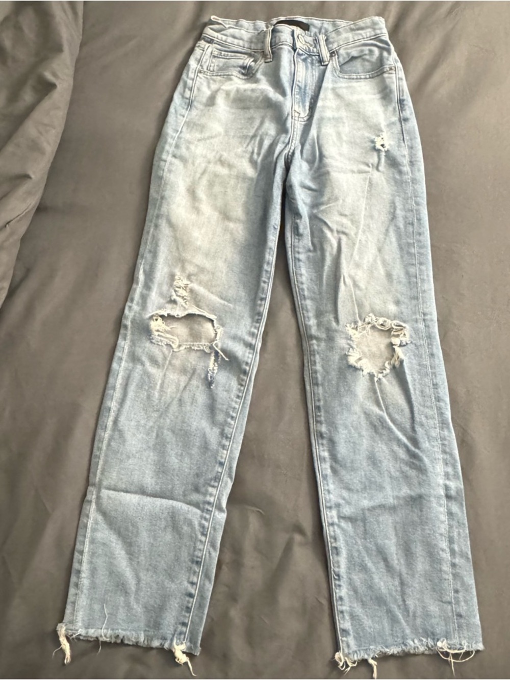 Uniqlo Light Blue Straight Leg Distressed Jeans